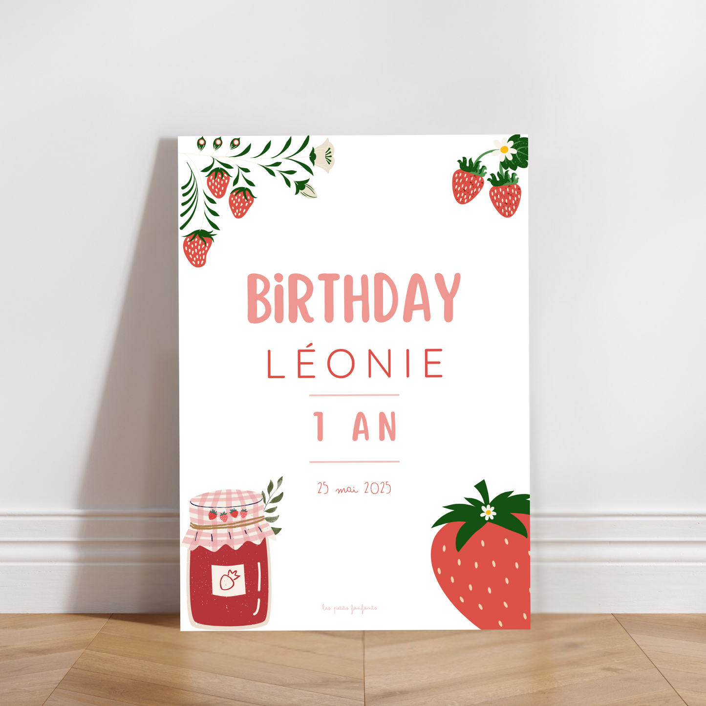 Thème Fraise - Affiche bienvenue anniversaire