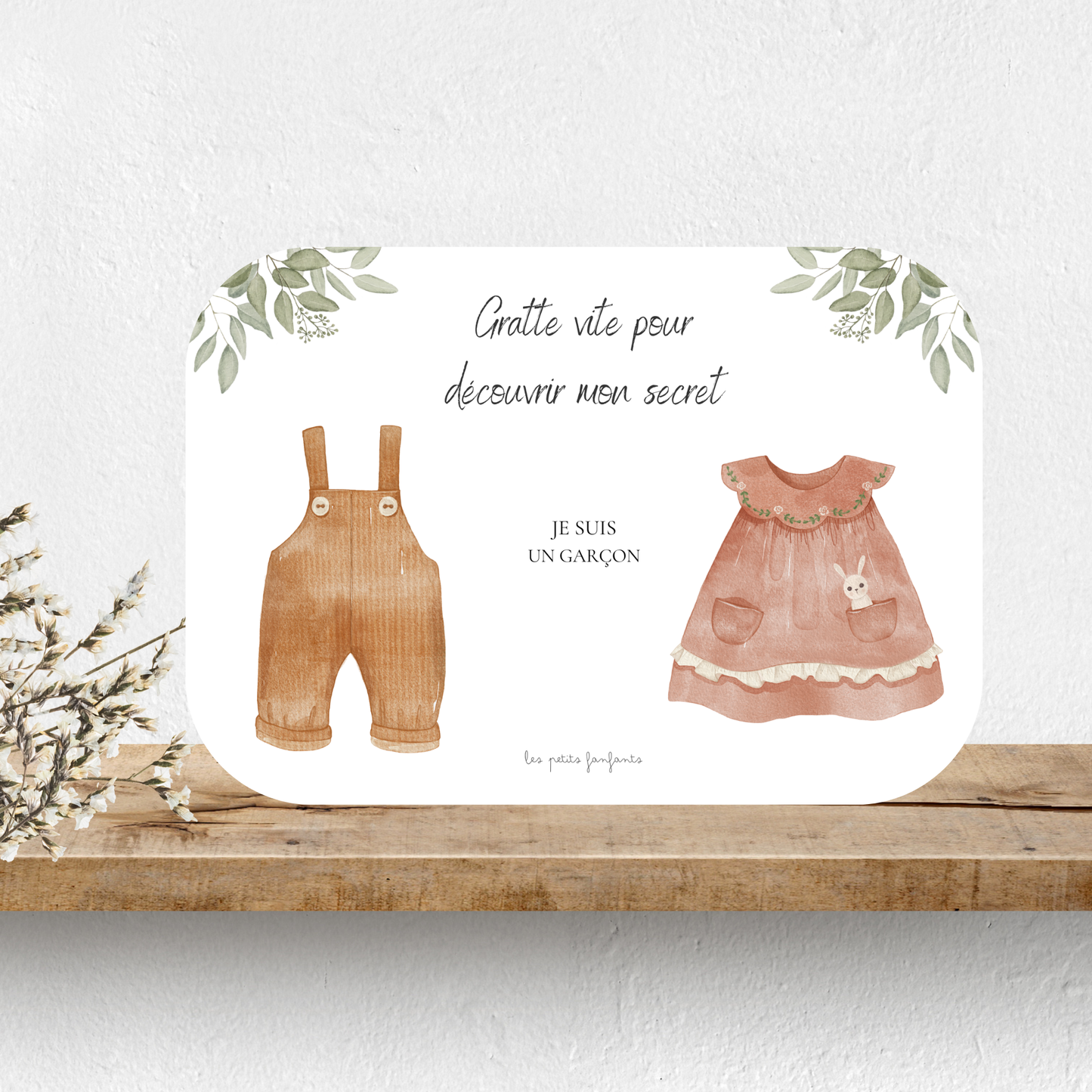 Carte à gratter - Annonce sexe bébé - Gender reveal - Modèle marron/rose