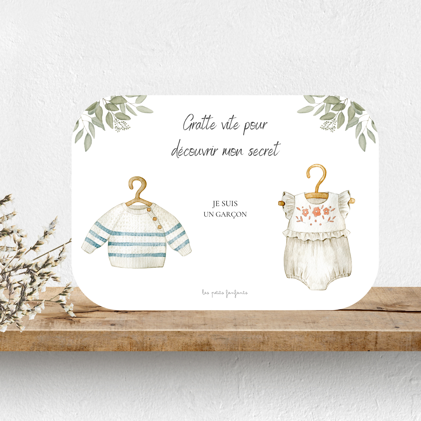 Carte à gratter - Annonce sexe bébé - Gender reveal - Modèle bleu/blanc