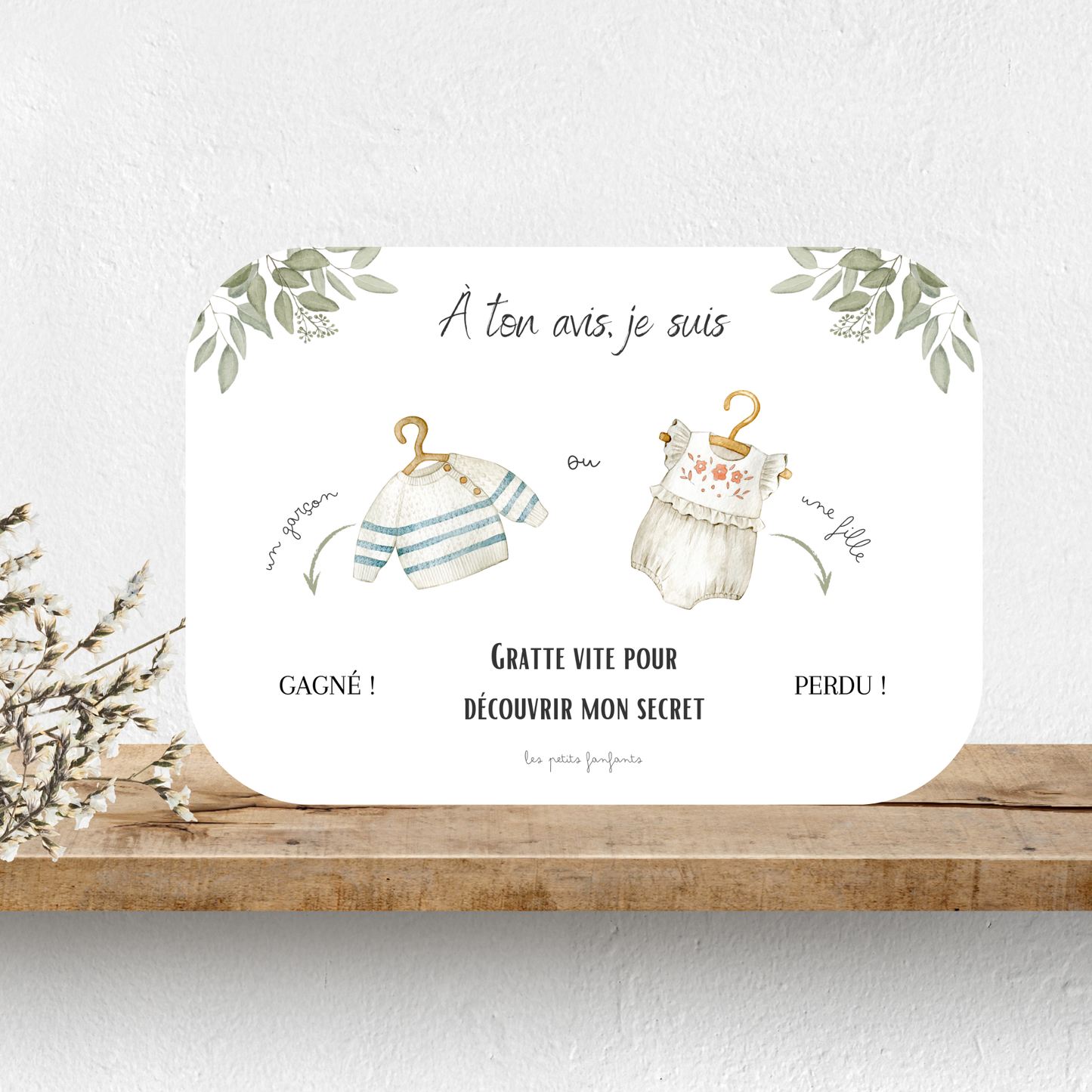Carte à gratter - Annonce sexe bébé - Gender reveal - Modèle bleu/blanc