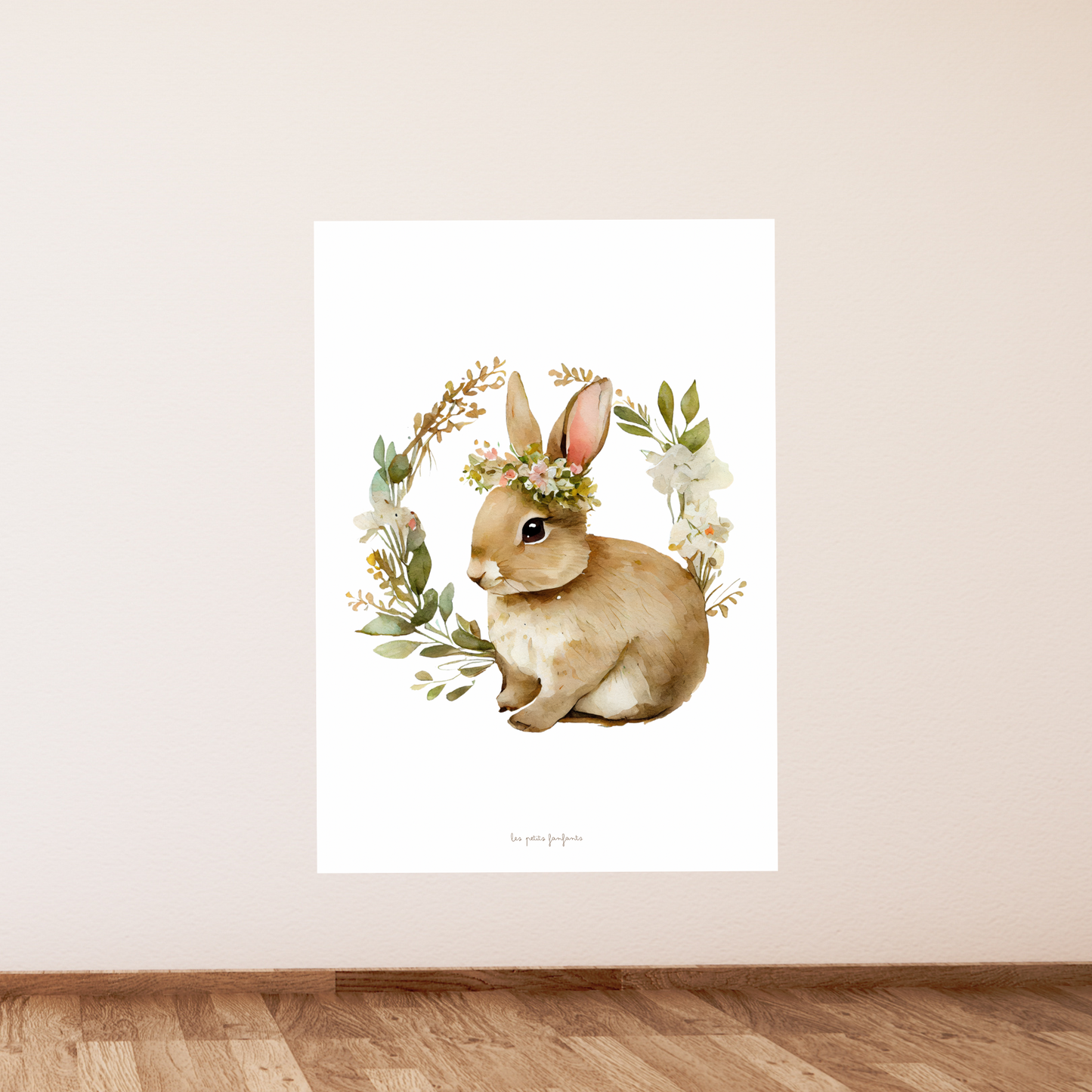 Affiche décorative - Lapin thème floral vert