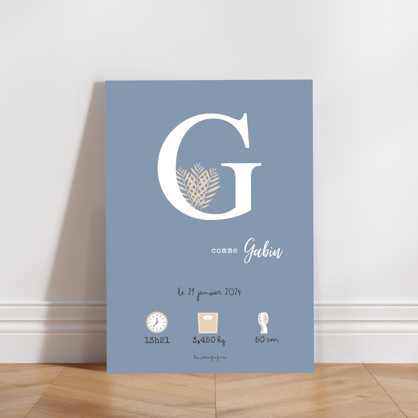 Affiche naissance personnalisée - Bleu gris