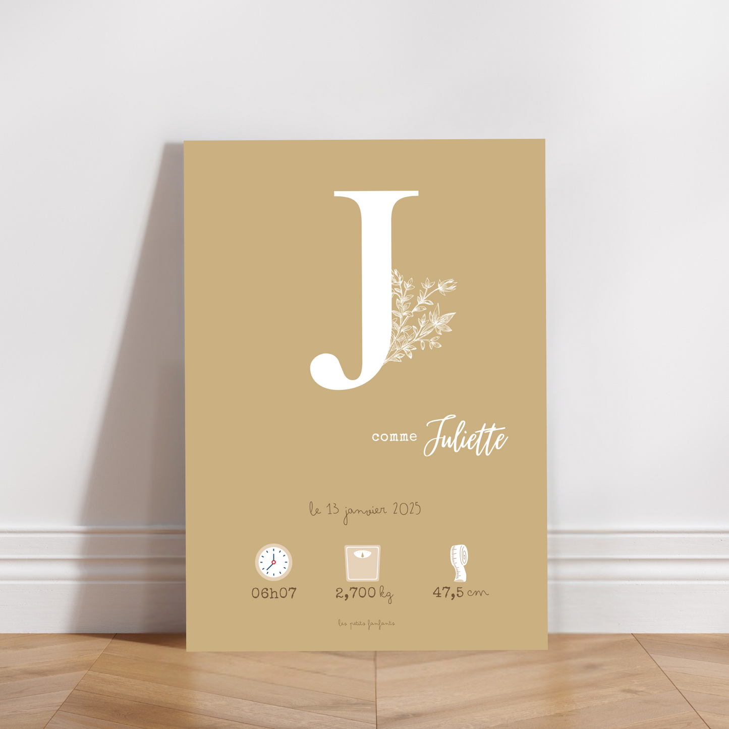 Affiche naissance personnalisée - Ocre jaune