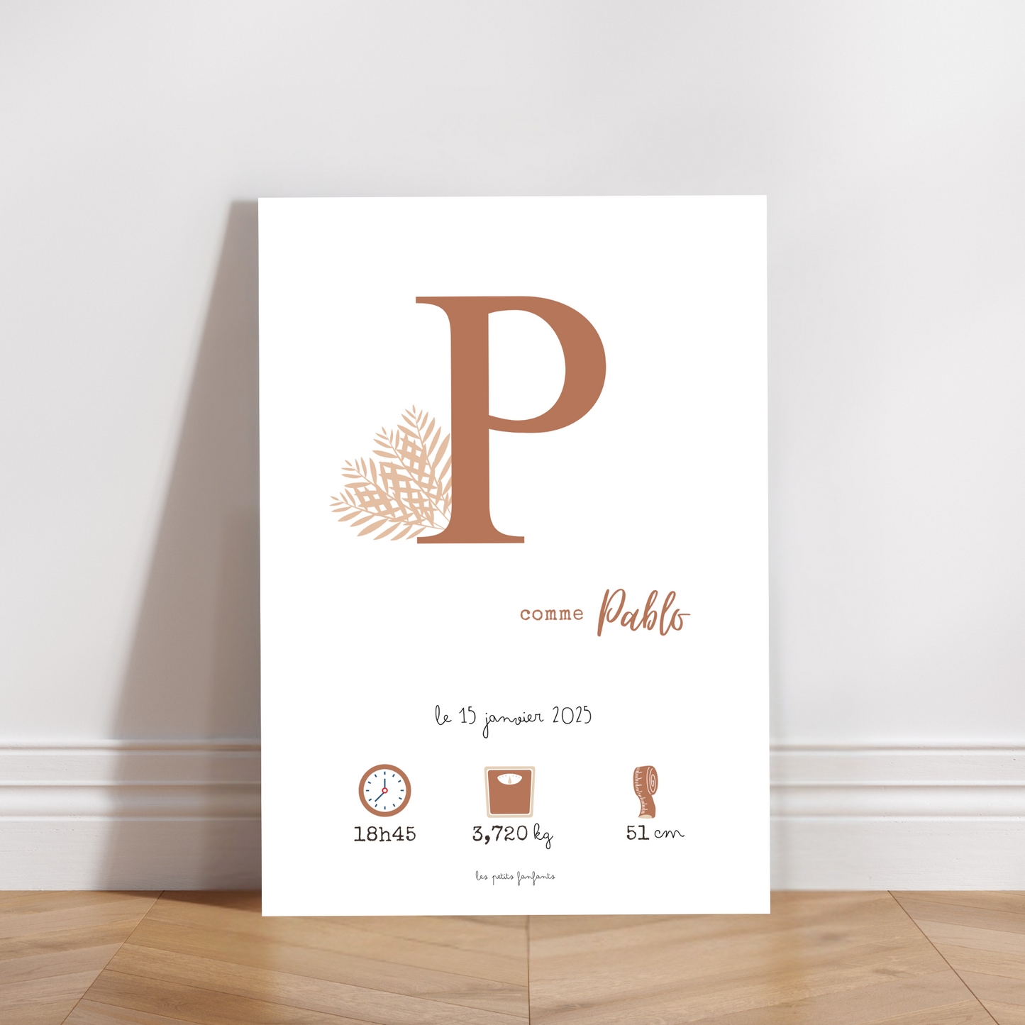Affiche naissance personnalisée - Terracotta sur fond blanc