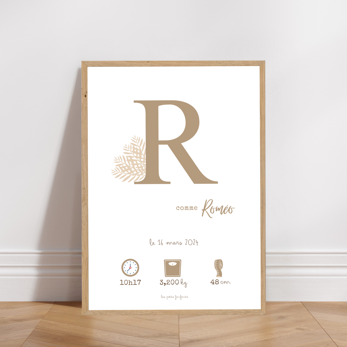 Affiche naissance personnalisée - Beige sur fond blanc