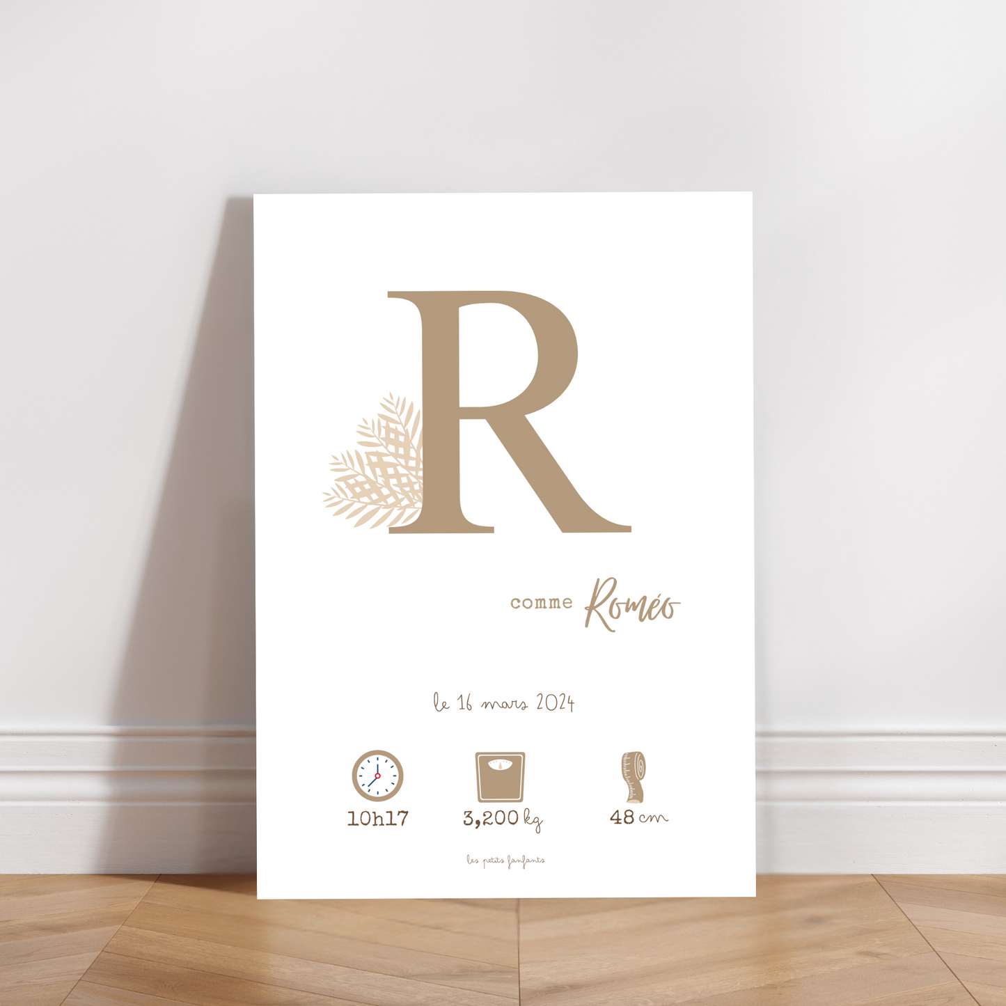 Affiche naissance personnalisée - Beige sur fond blanc