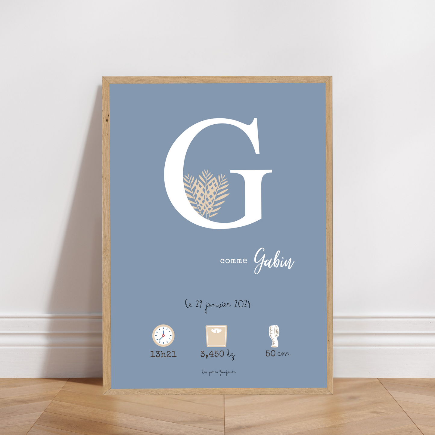 Affiche naissance personnalisée - Bleu gris