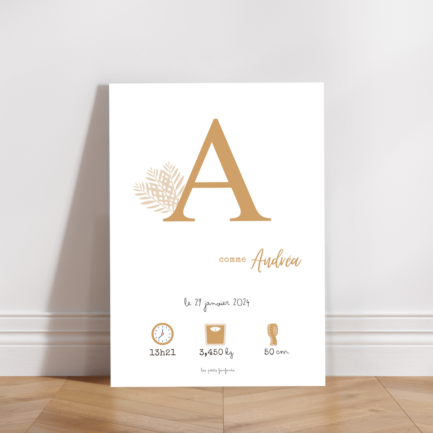 Affiche naissance personnalisée - Ocre miel sur fond blanc