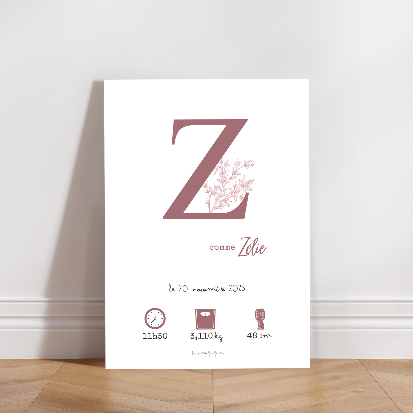 Affiche naissance personnalisée - Prune sur fond blanc