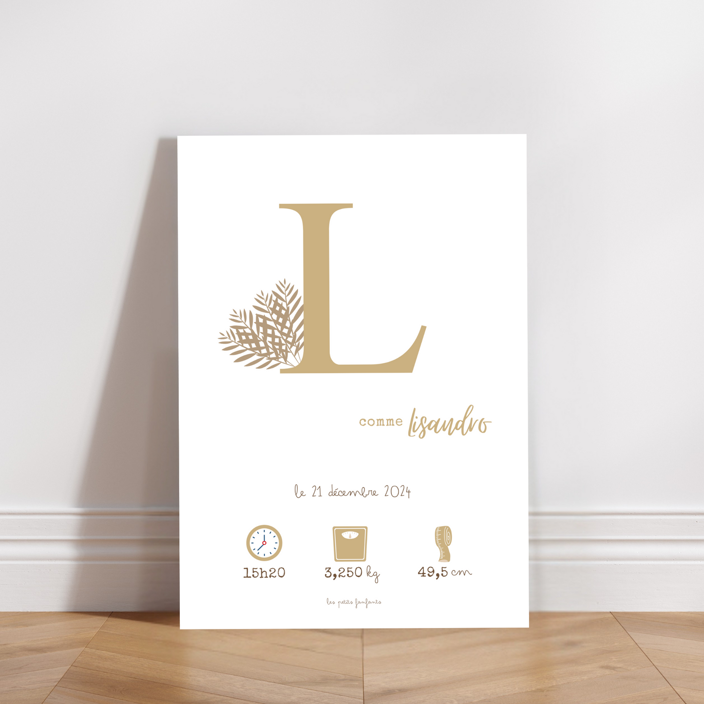 Affiche naissance personnalisée - Ocre jaune sur fond blanc