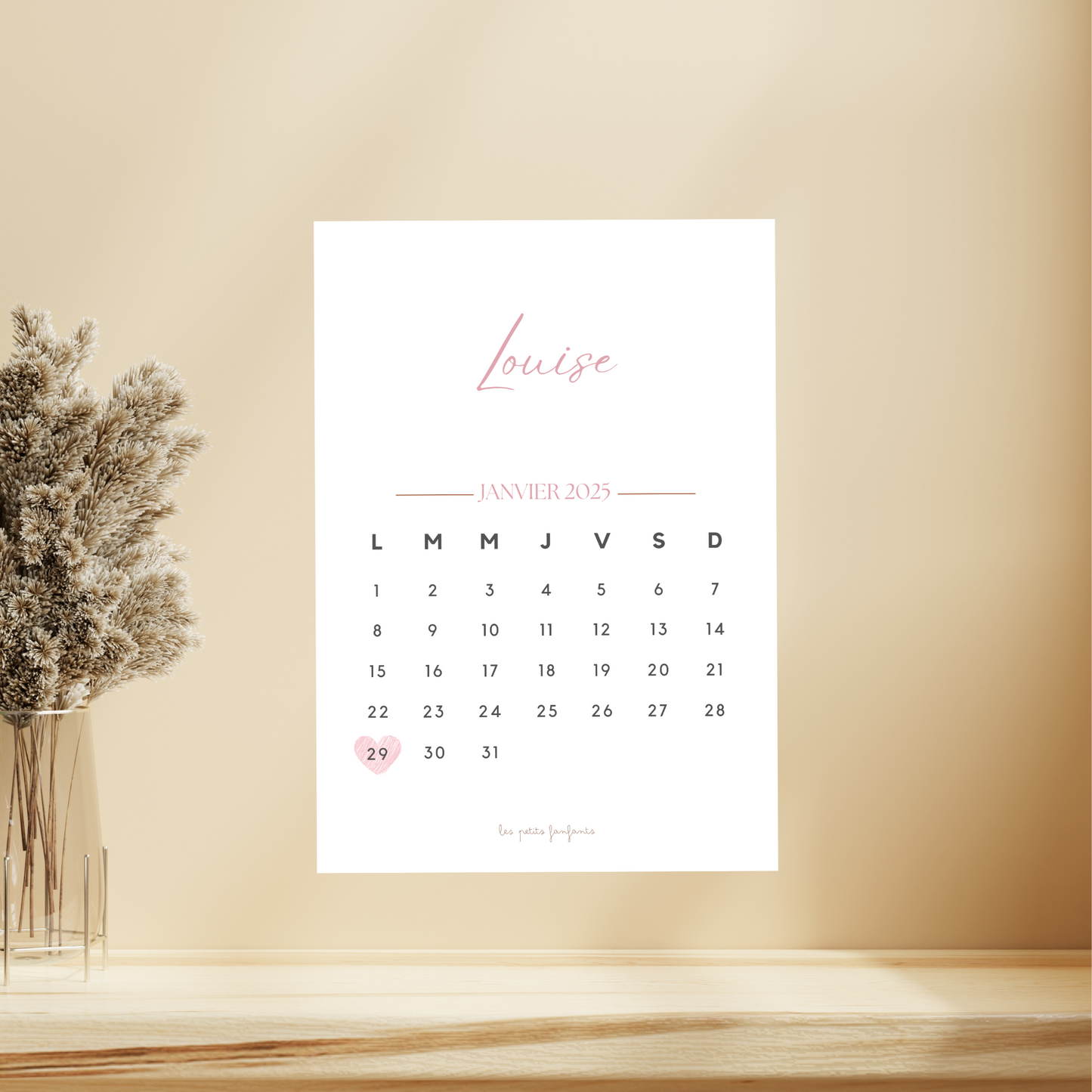 Affiche date calendrier personnalisée - Rose