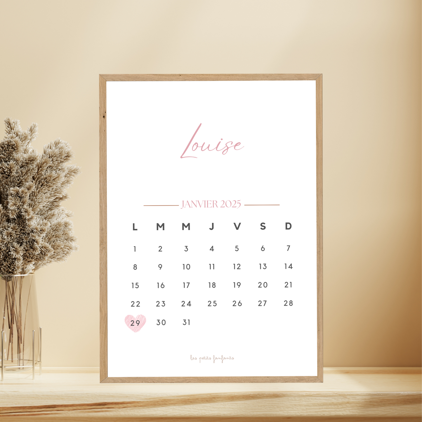 Affiche date calendrier personnalisée - Rose