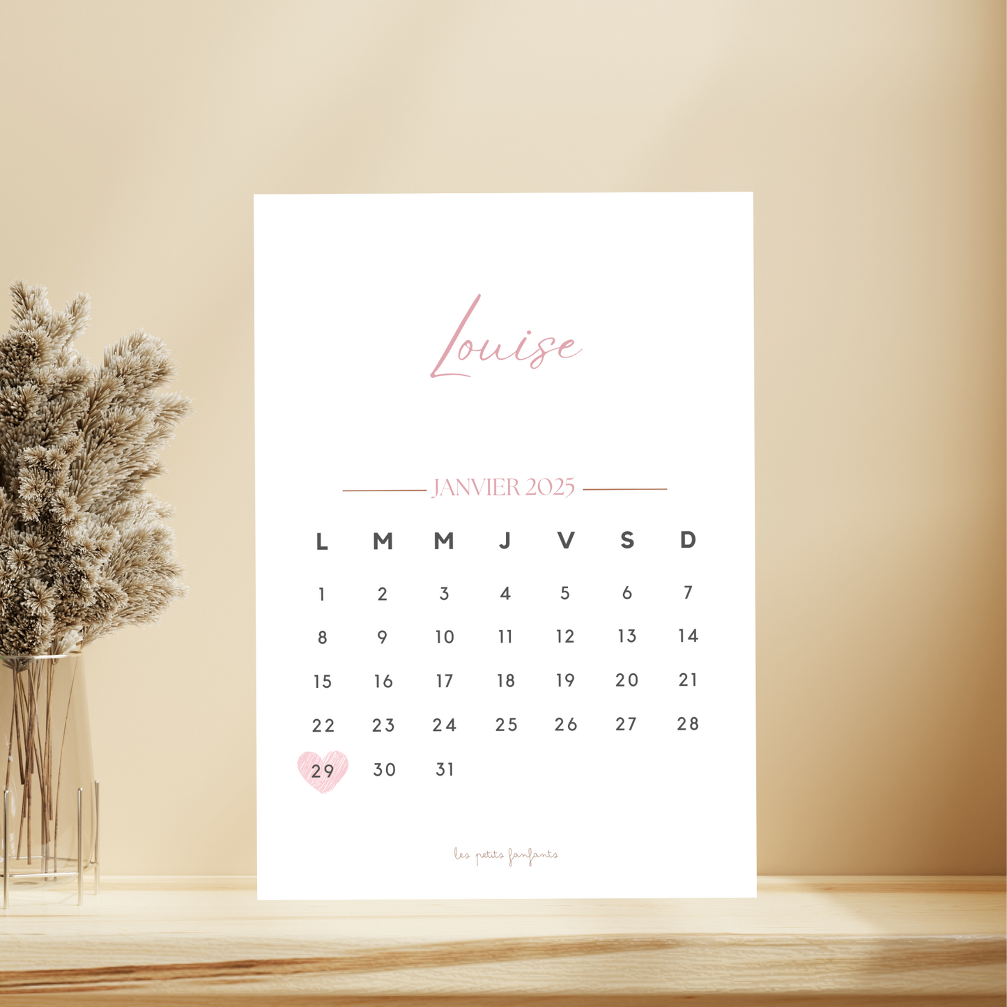 Affiche date calendrier personnalisée - Rose