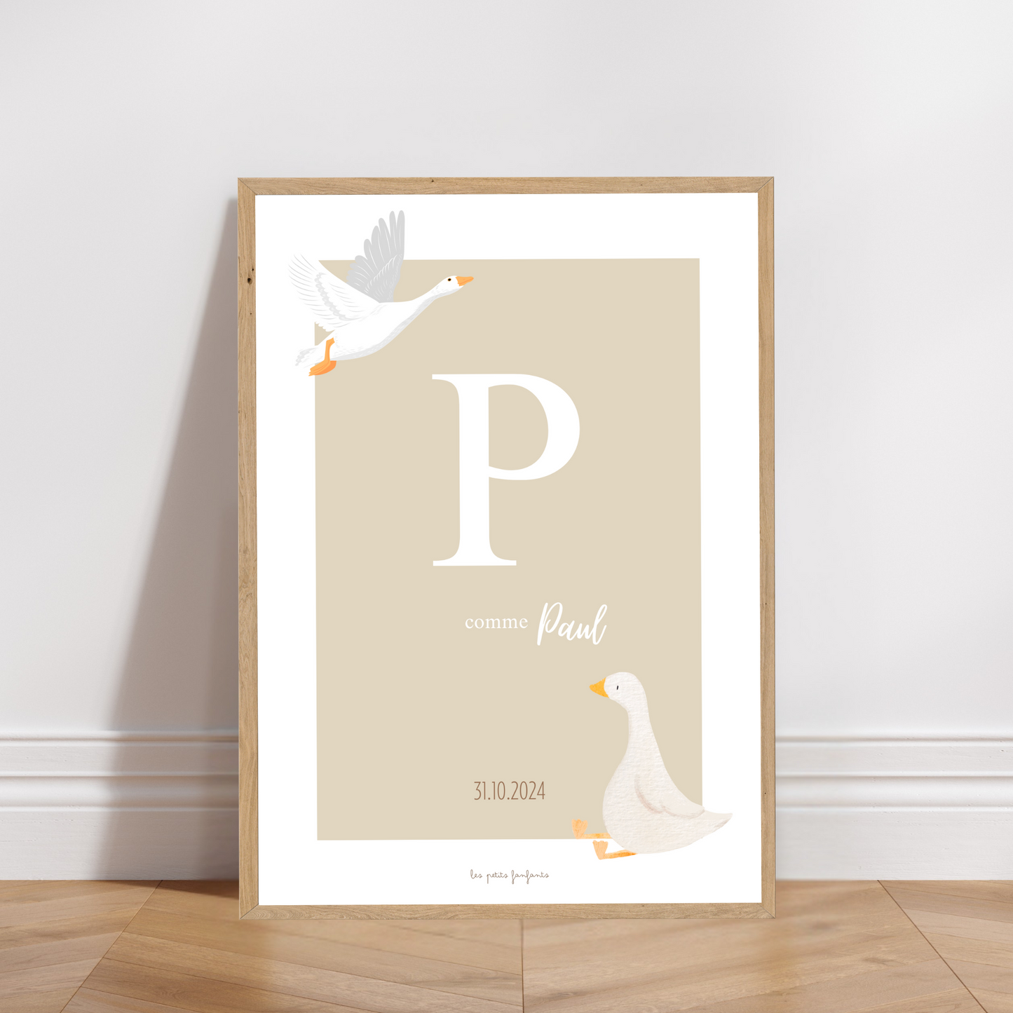 Affiche prénom personnalisée thème oie - Vert d'eau