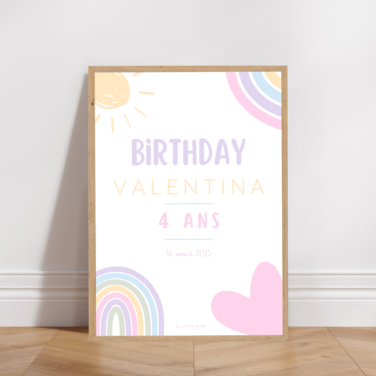 Thème Arc-en-ciel version pastel - Affiche bienvenue anniversaire