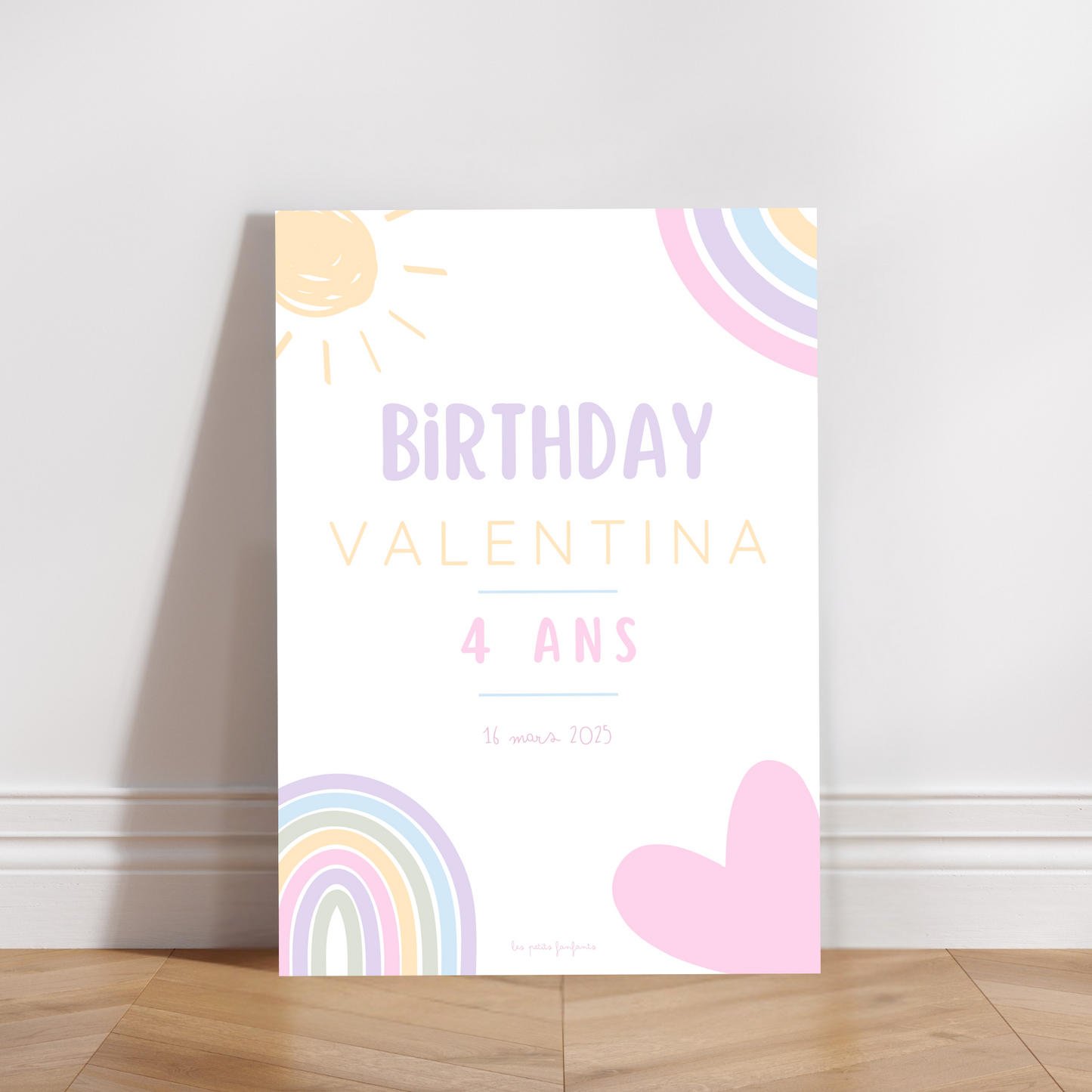 Thème Arc-en-ciel version pastel - Affiche bienvenue anniversaire