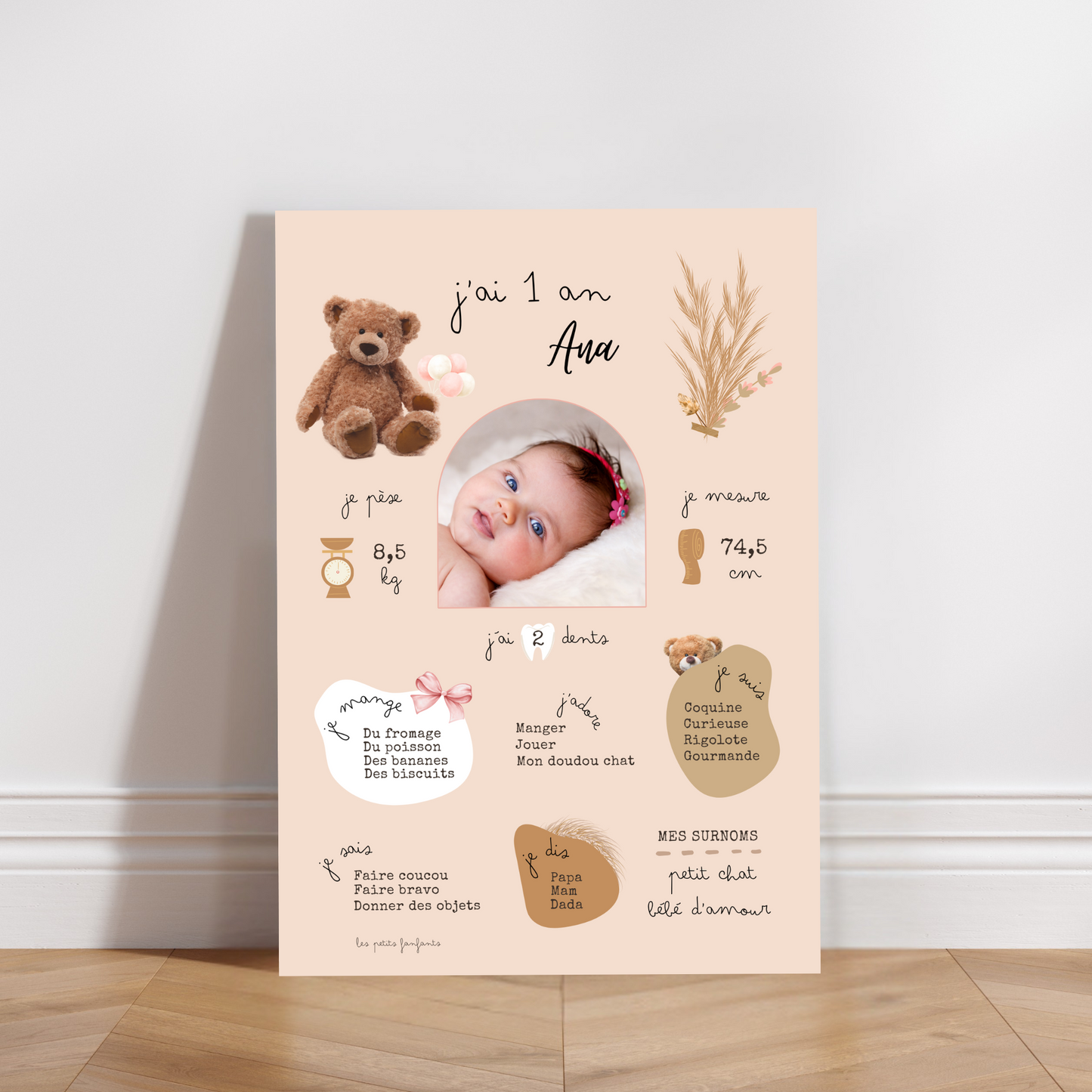 Thème Ourson version rose - Affiche anniversaire