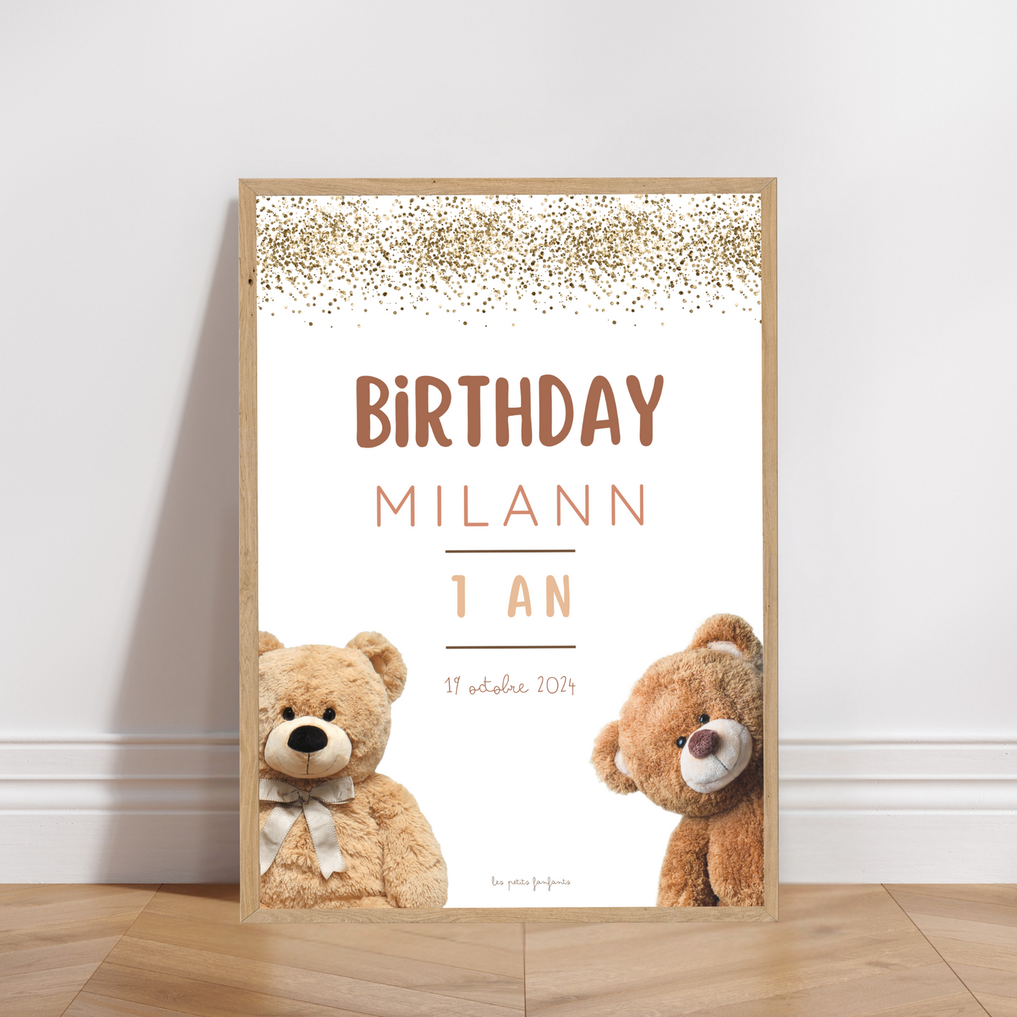 Thème Ourson version beige - Affiche bienvenue anniversaire
