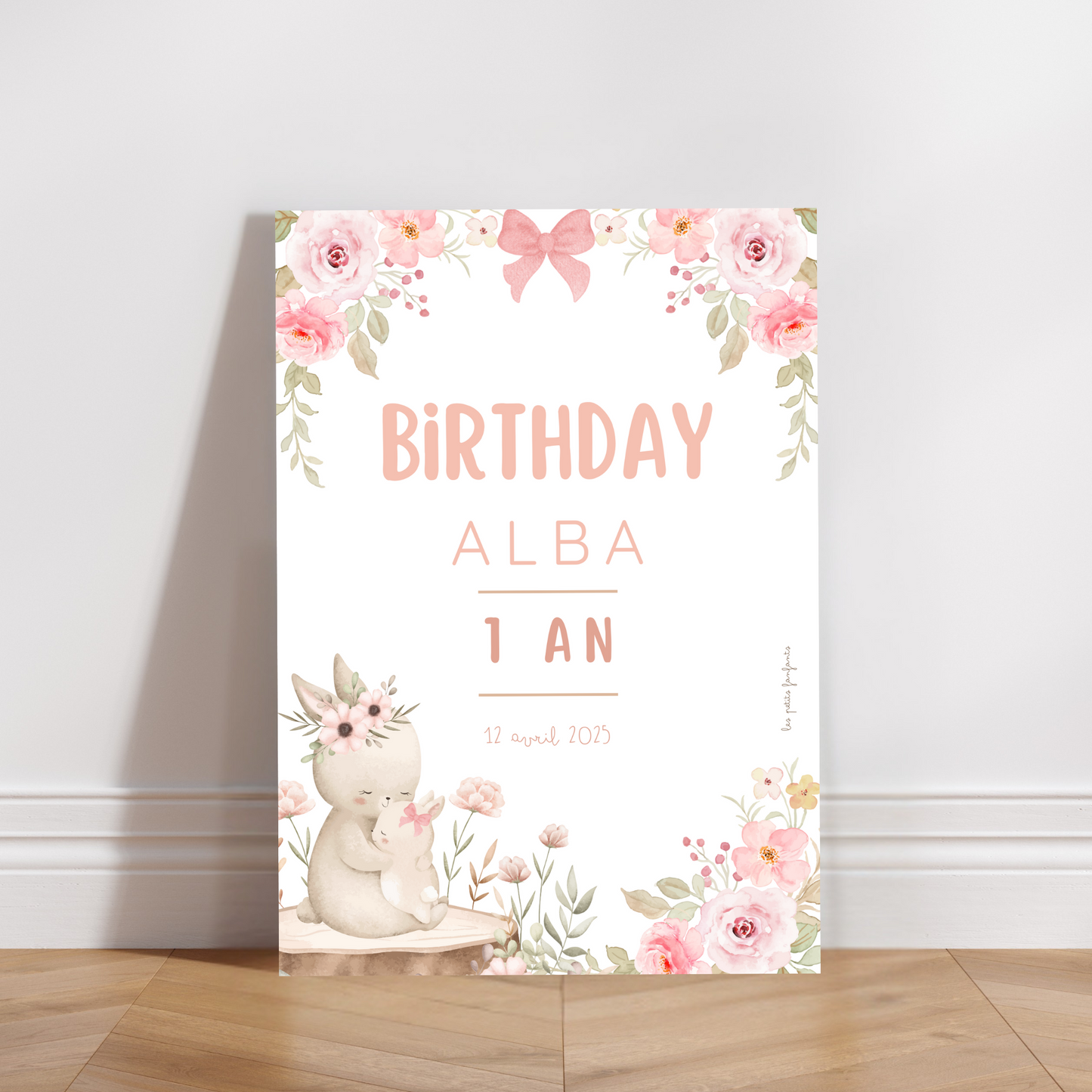 Thème Lapin Floral - Affiche bienvenue anniversaire