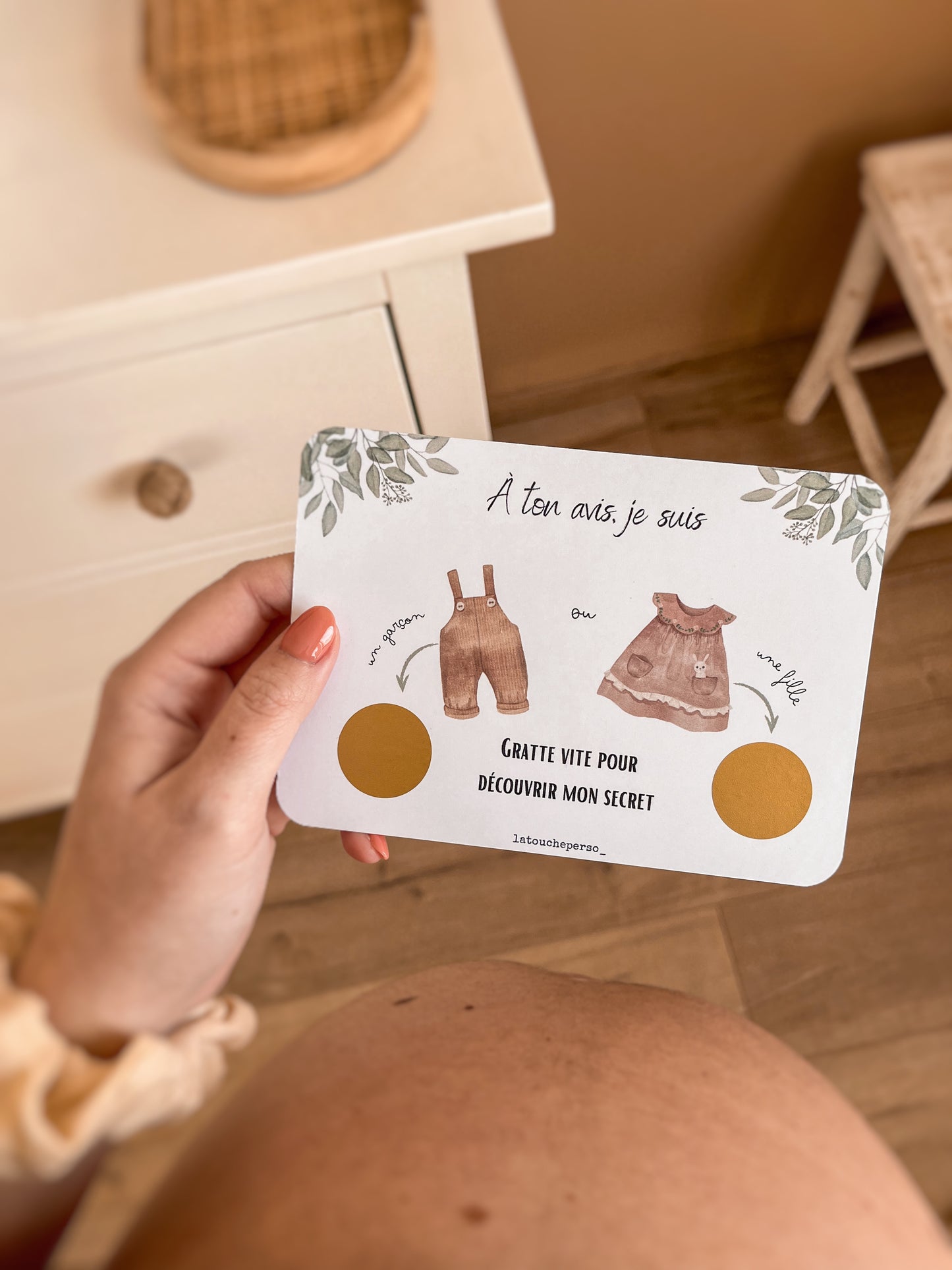 Carte à gratter - Annonce sexe bébé - Gender reveal - Modèle marron/rose