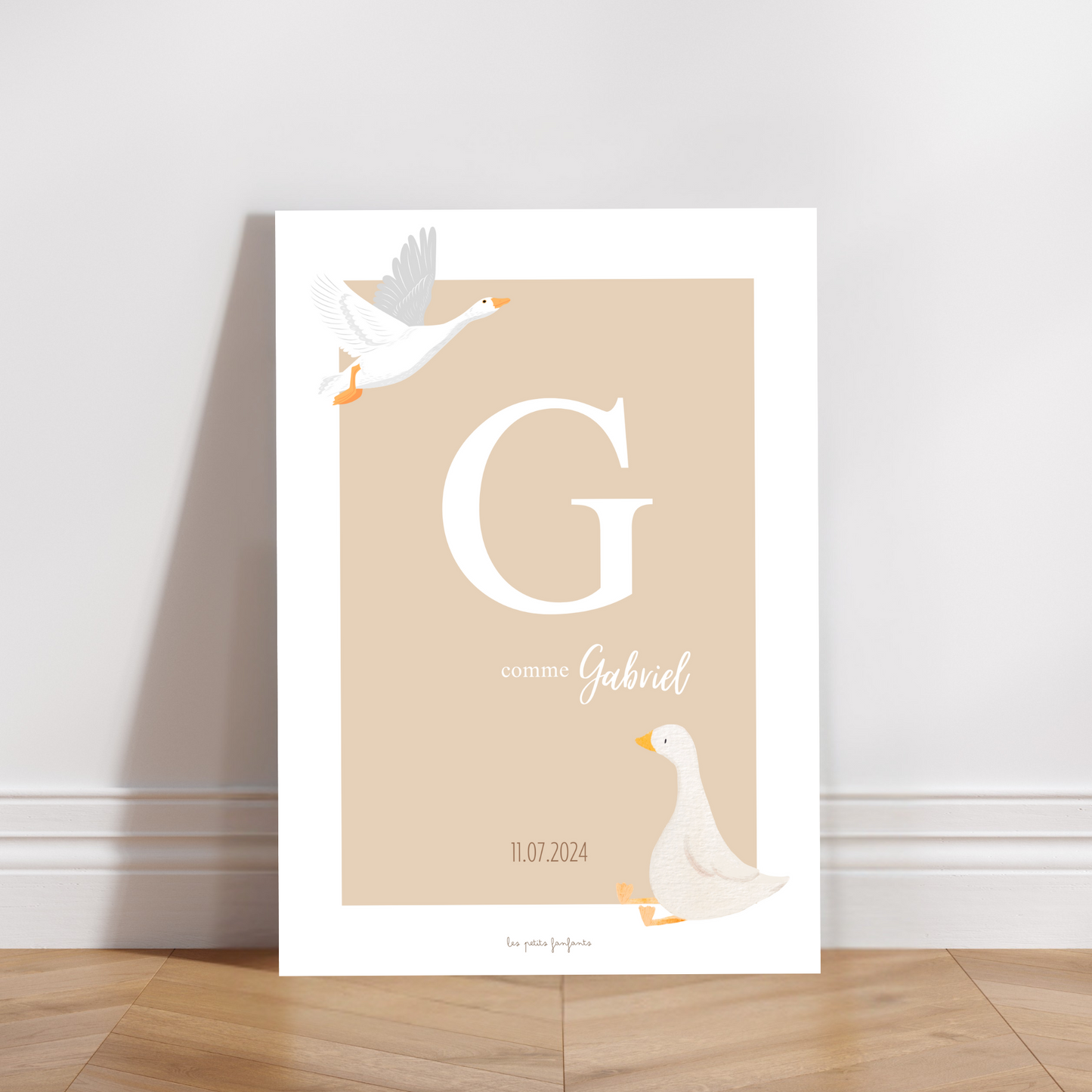 Affiche prénom personnalisée thème oie - Beige