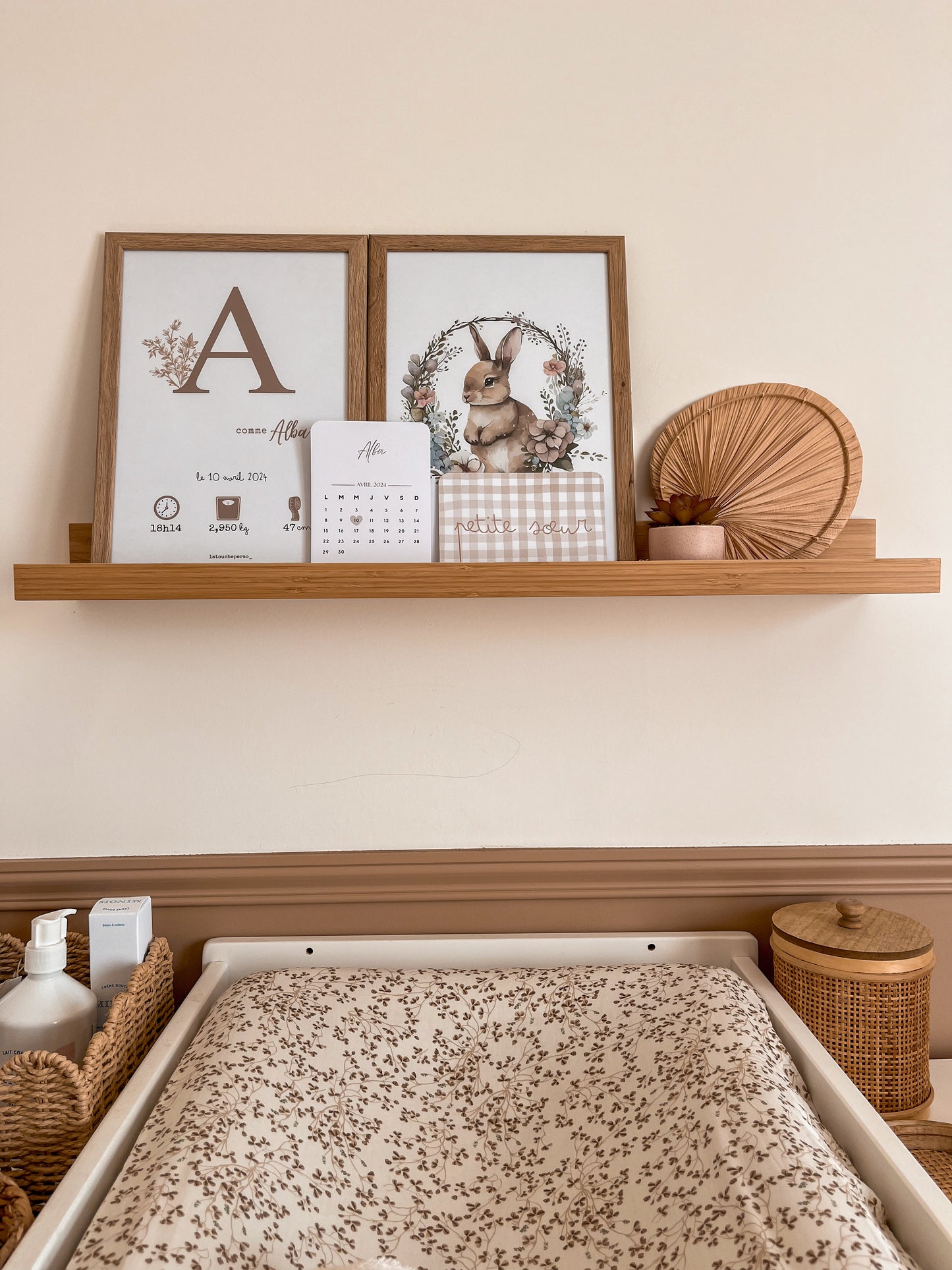 Affiche décorative - Lapin thème floral rose