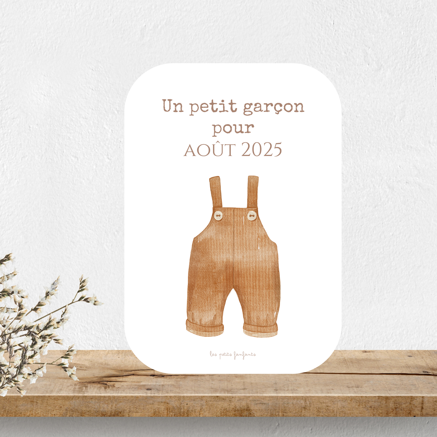 Carte un petit garçon pour - Modèle salopette marron