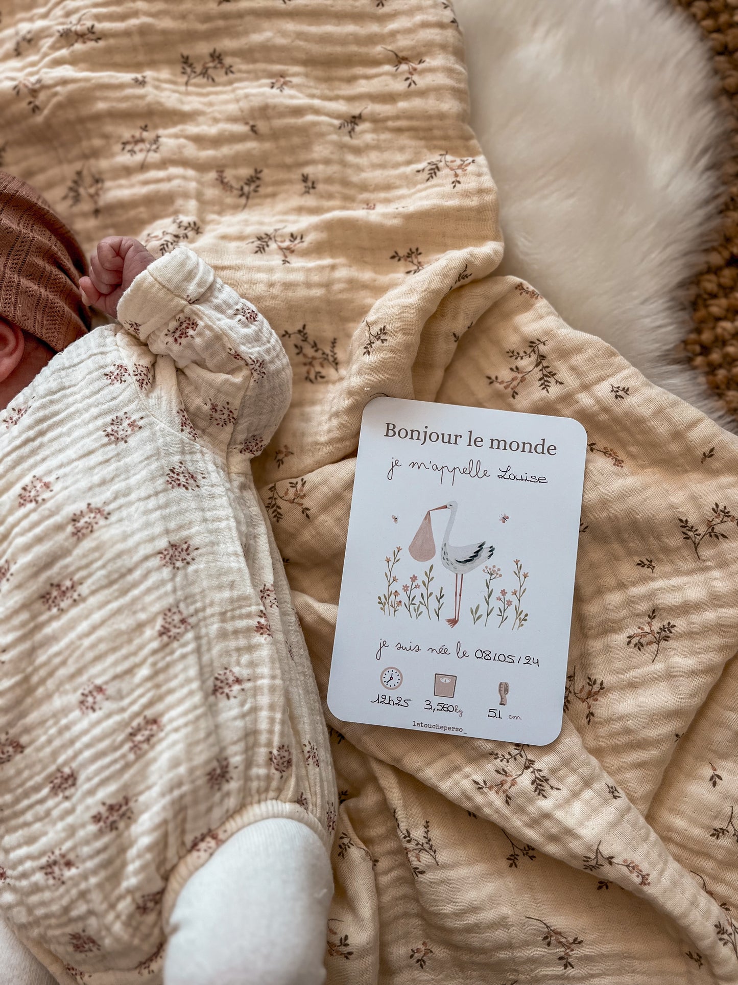 Carte bienvenue bébé - Modèle cigogne rose