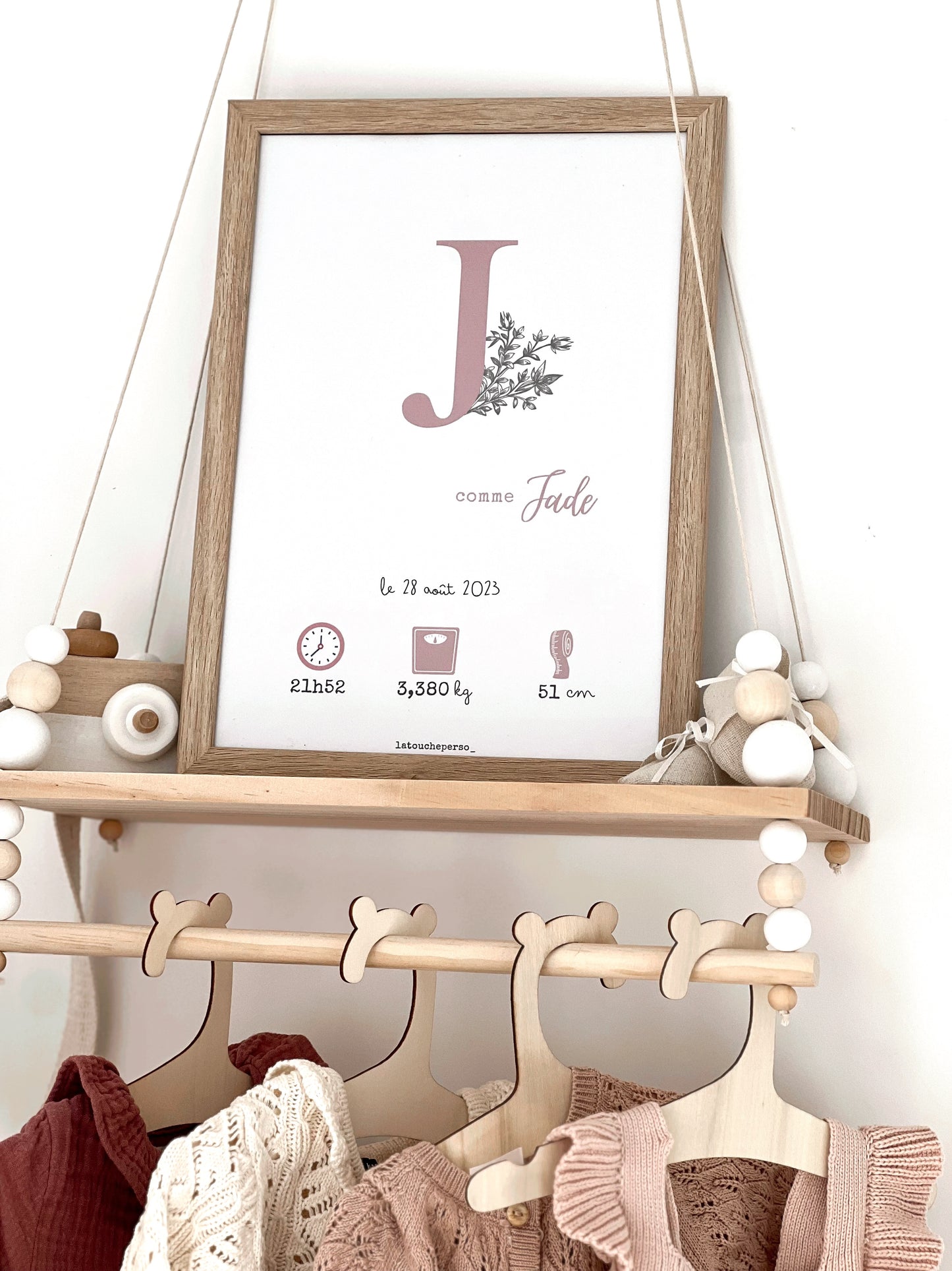 Affiche naissance personnalisée - Rose sur fond blanc