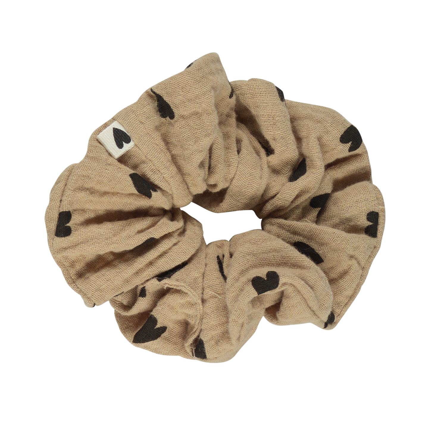 Chouchou cheveux - Gaze de coton cœurs beige