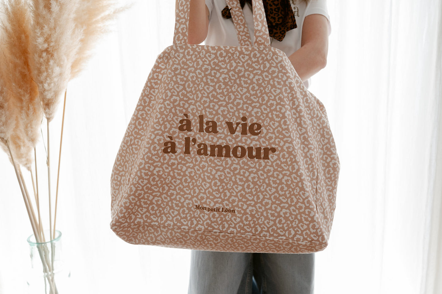 Cabas XXL LÉOPARD Beige nude À LA VIE À L'AMOUR