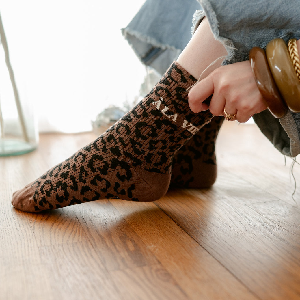 Chaussettes LÉOPARD Marron À LA VIE À L'AMOUR