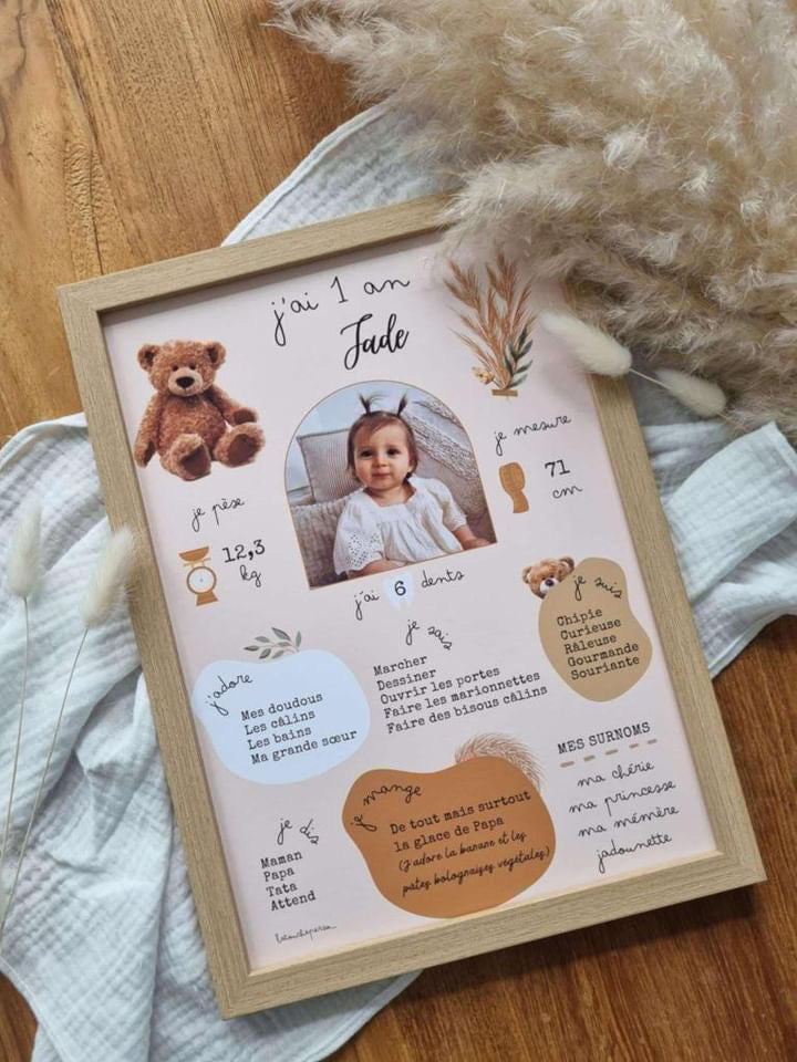 Thème Ourson version beige - Affiche anniversaire