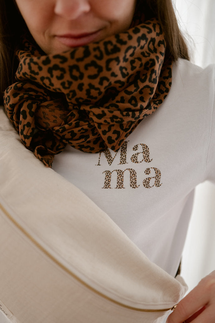 GRAND Foulard LÉOPARD Marron en gaze de coton