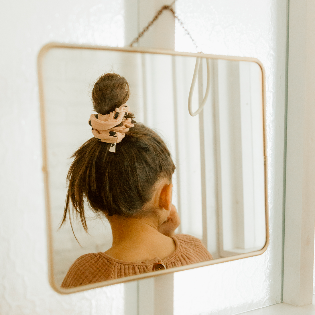 Chouchou cheveux - Gaze de coton cœurs beige