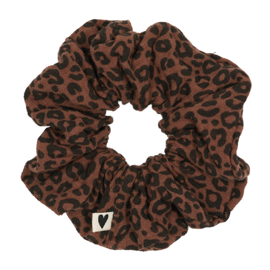Chouchou cheveux - Gaze de coton léopard marron