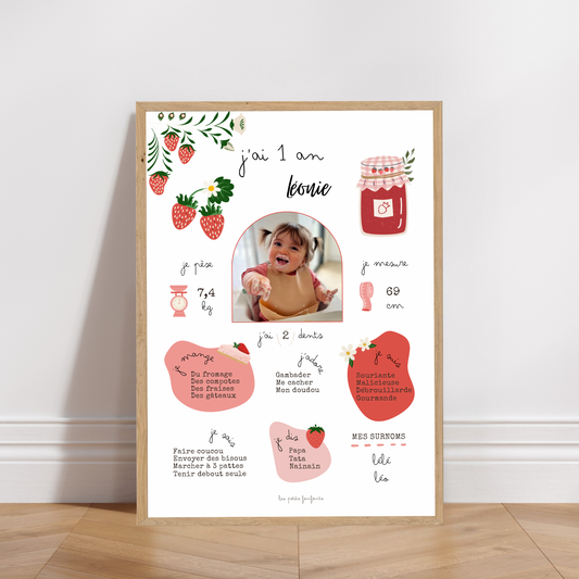 Thème Fraise - Affiche anniversaire