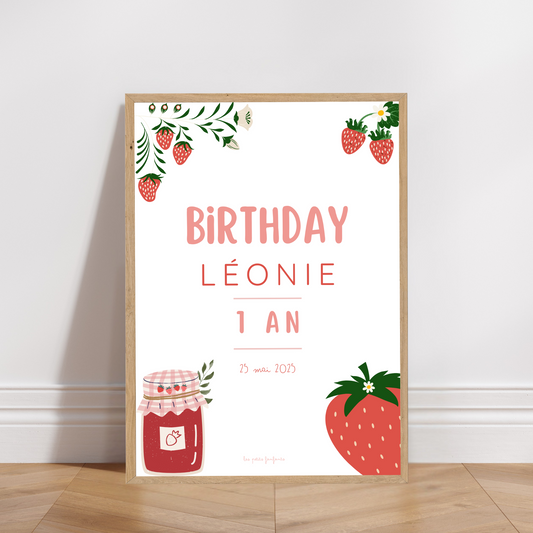 Thème Fraise - Affiche bienvenue anniversaire