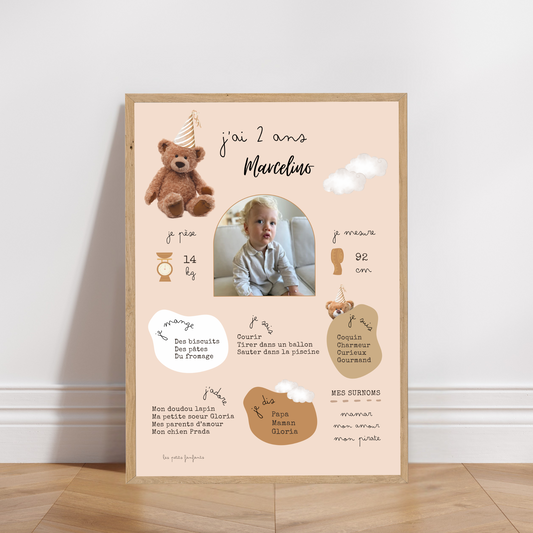 Thème Ourson version blanc - Affiche anniversaire