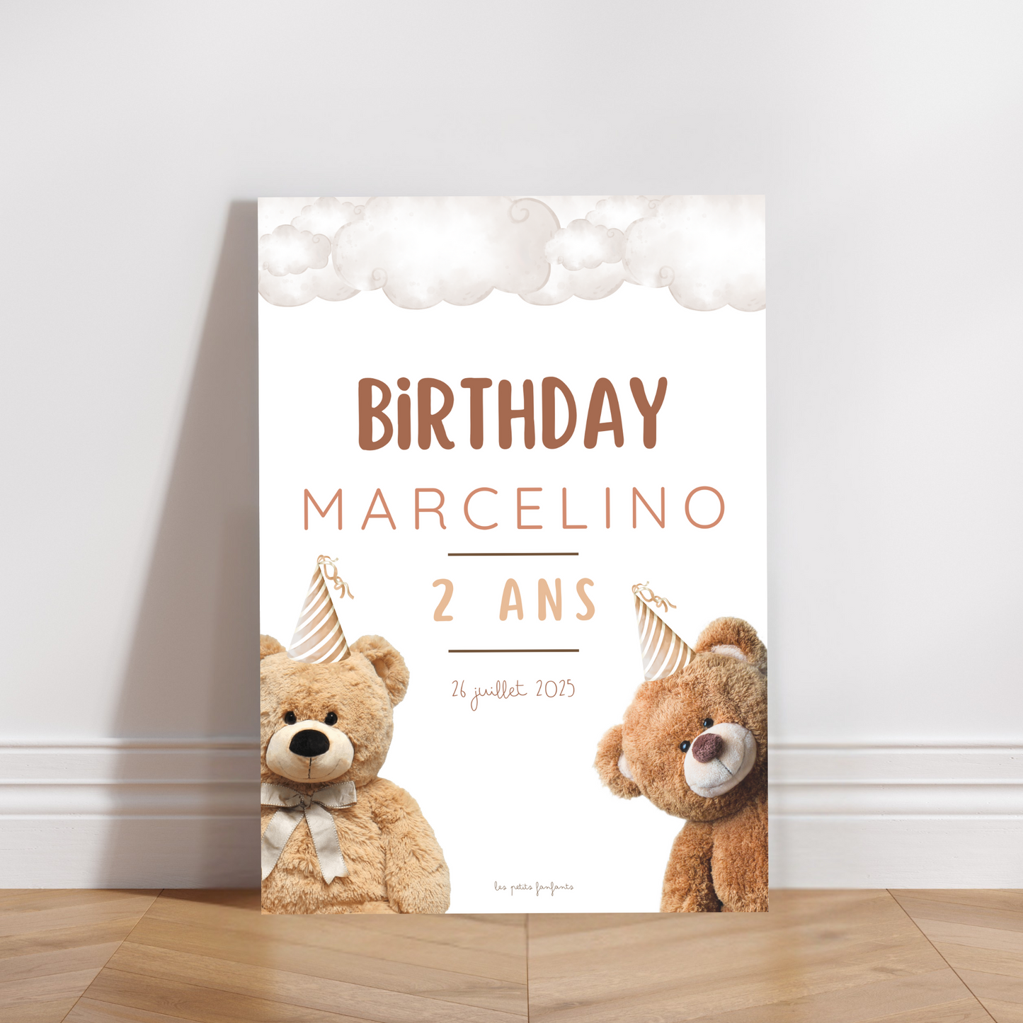 Thème Ourson version blanc - Affiche bienvenue anniversaire