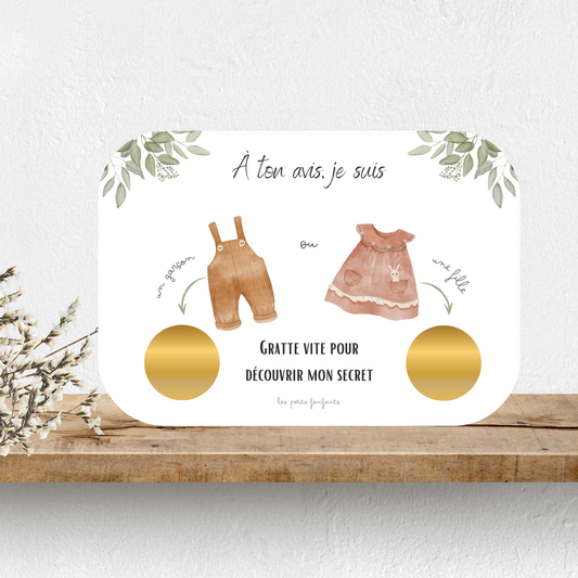 Carte à gratter - Annonce sexe bébé - Gender reveal - Modèle marron/rose