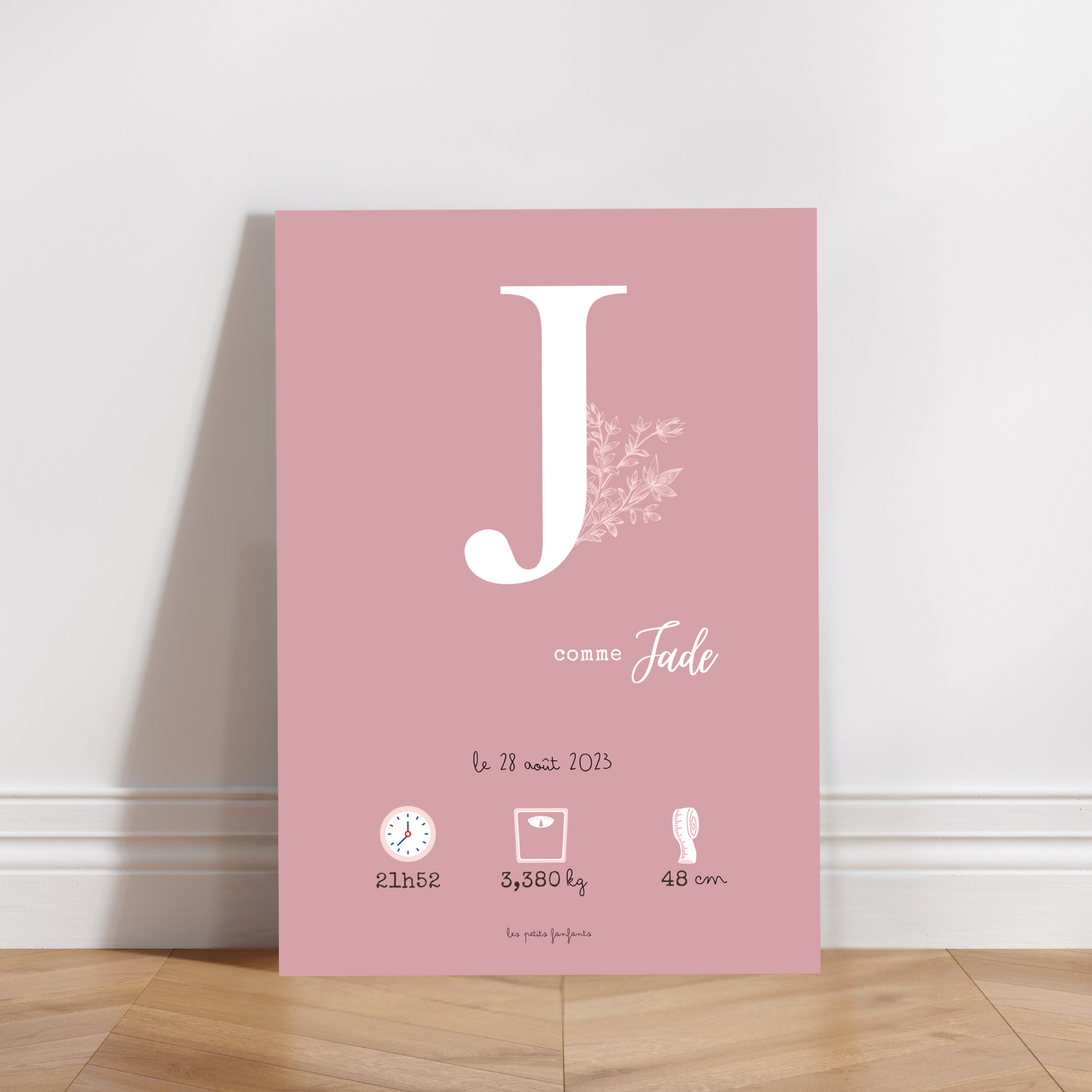 Affiche naissance personnalisée - Rose