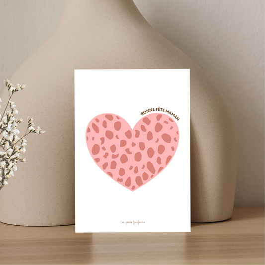 Carte décorative - Bonne fête maman léopard rose