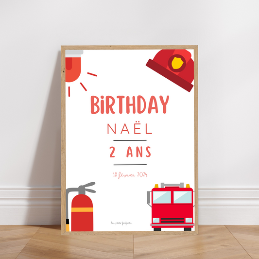 Thème Pompier - Affiche bienvenue anniversaire