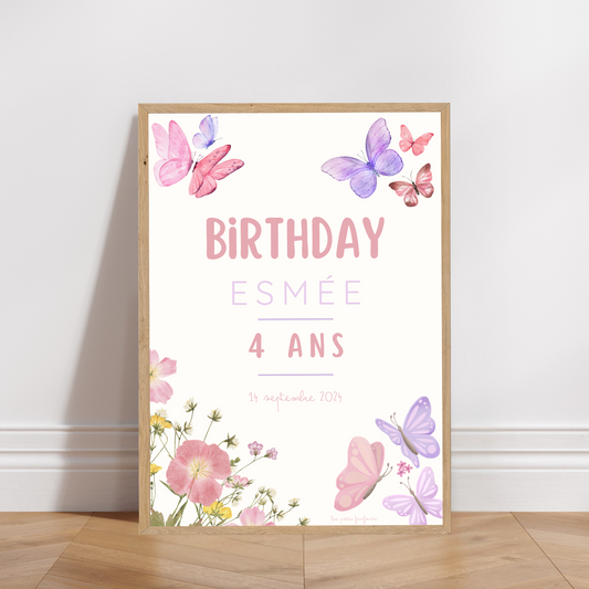 Thème Papillon - Affiche bienvenue anniversaire