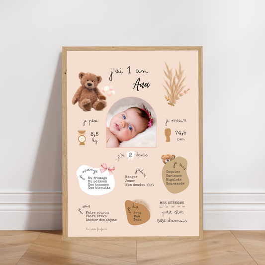 Thème Ourson version rose - Affiche anniversaire