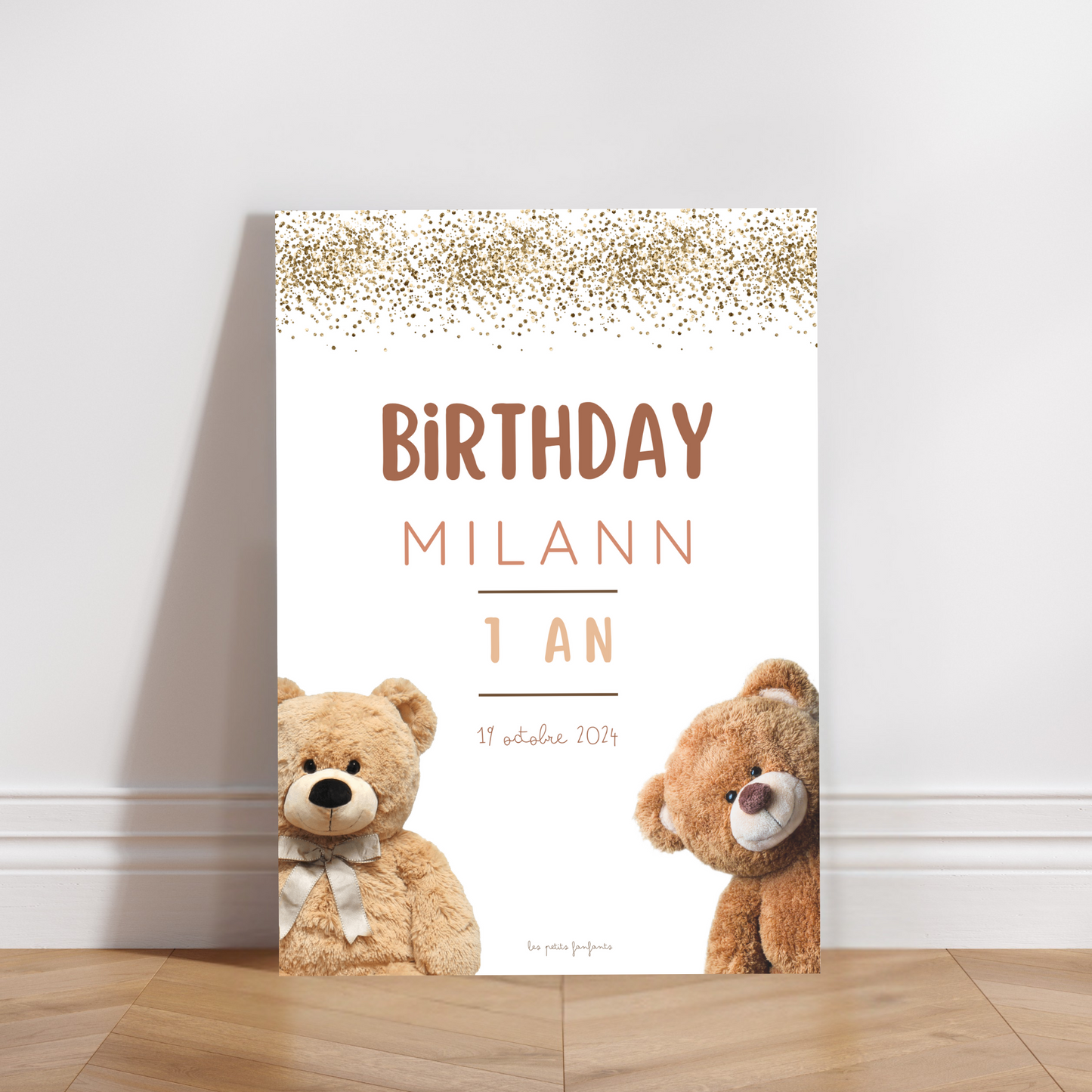 Thème Ourson version beige - Affiche bienvenue anniversaire