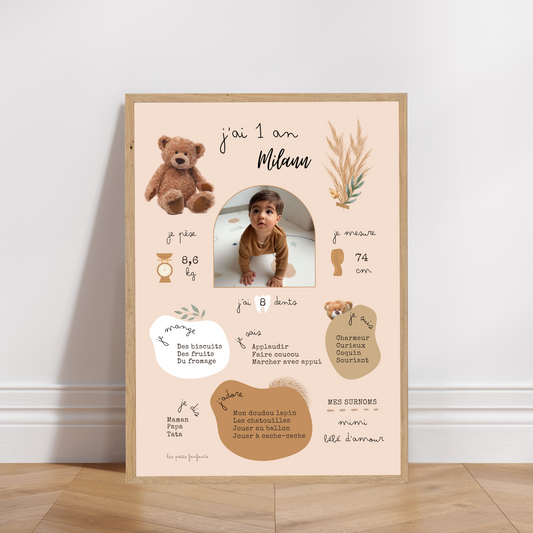 Thème Ourson version beige - Affiche anniversaire