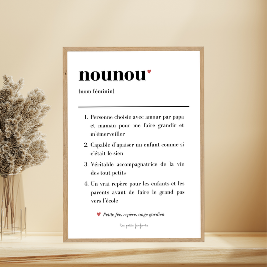 Affiche décorative - Définition Nounou 01 - cadeau fin d'année scolaire