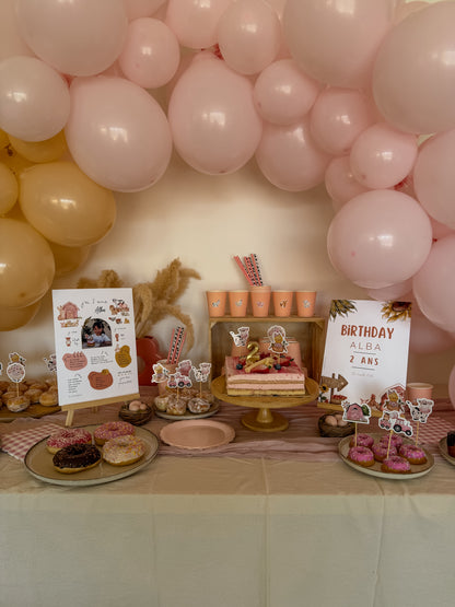 Thème Ferme version rose - Affiche bienvenue anniversaire